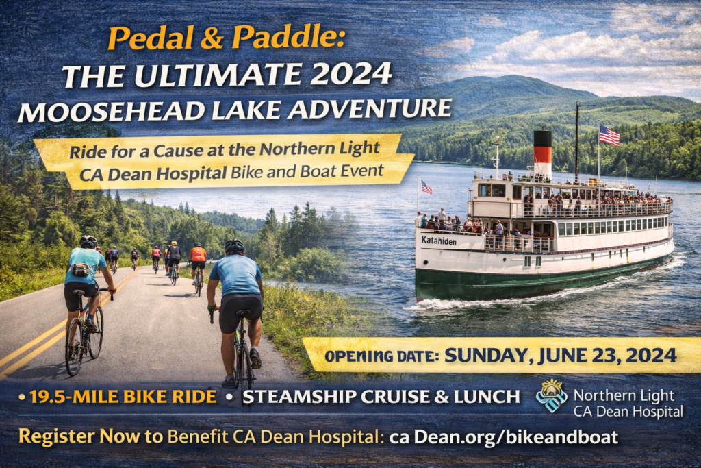 Cyclists riding along Moosehead Lake before boarding the Katahdin steamship during the Northern Light CA Dean Hospital Bike and Boat fundraiser in Greenville and Rockwood, Maine.