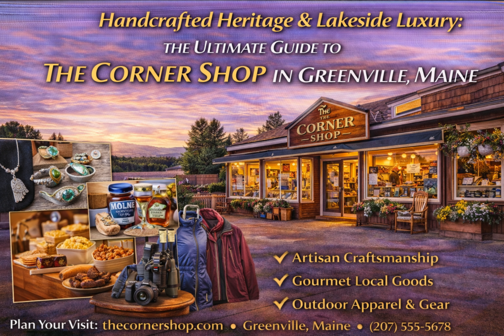 Handcrafted gifts, local art, and gourmet Maine goods inside The Corner Shop boutique in downtown Greenville near Moosehead Lake