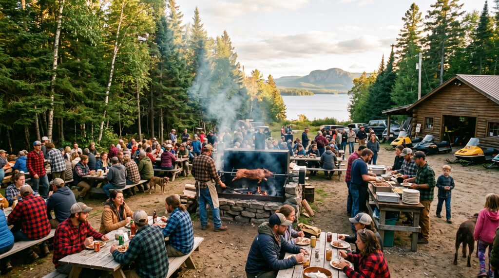 Community pig roast hosted by Blue Ridge Riders in Rockwood Maine overlooking Moosehead Lake